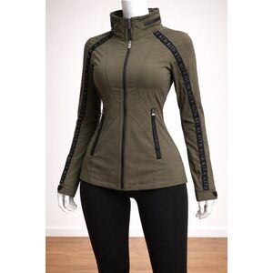 KITH Women Olive Green Logo Tape Track Jacket Funnel Neck Softshell Size XS/S
